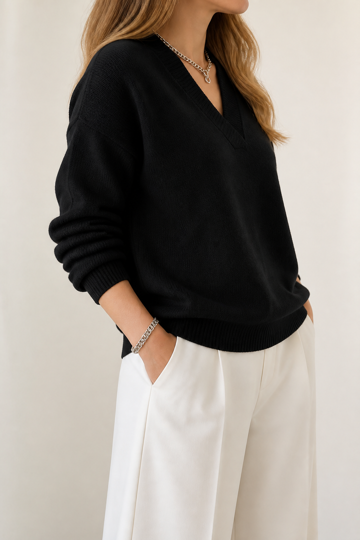 Softline – Sweter z dekoltem w serek i prążkowanym wykończeniem