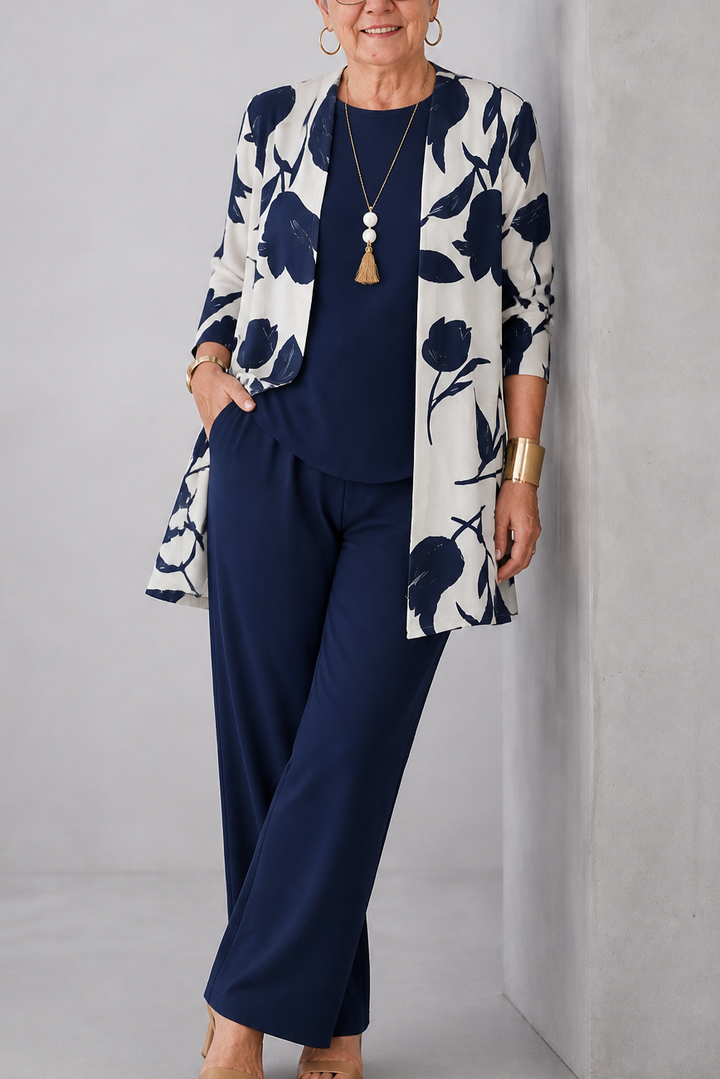 Wearbella – Kardigan z roślinnym nadrukiem, zestaw topu i spodni