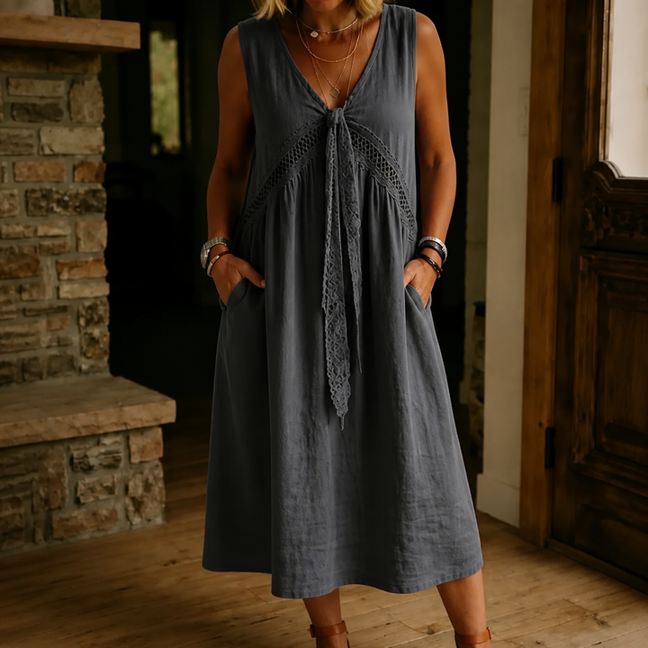 Wearbella – Sukienka midi bez rękawów z koronkowym wykończeniem w kształcie litery V