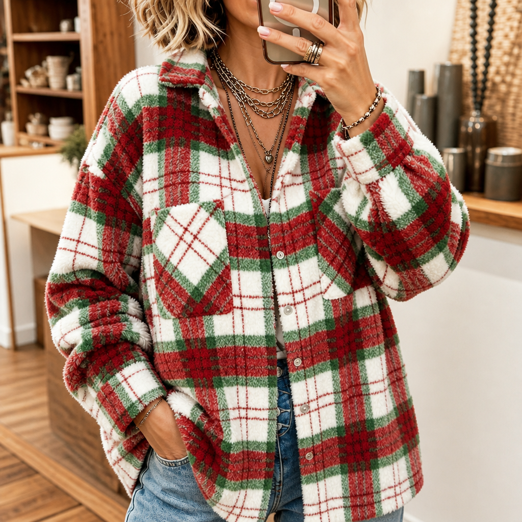 Coziveigh – Przestronny Fleece Plaid Shacket