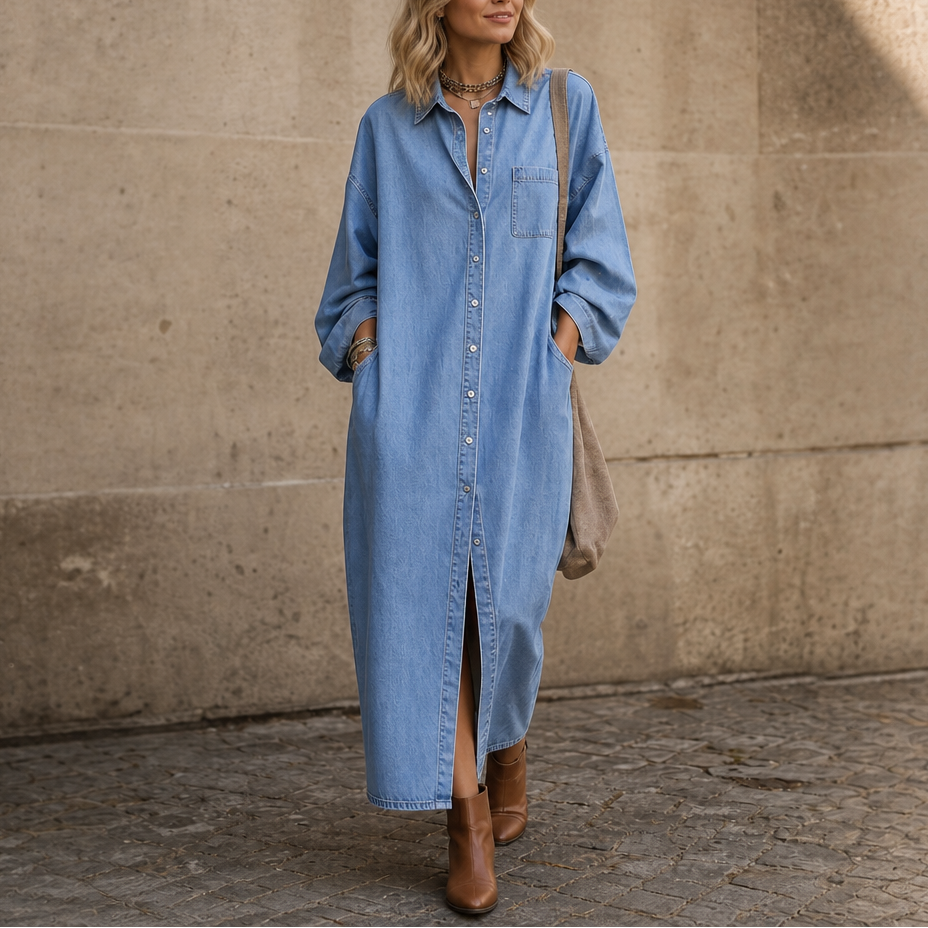 Wearlyn – Sukienka koszulowa z przodu na guziki w stylu dżinsowym
