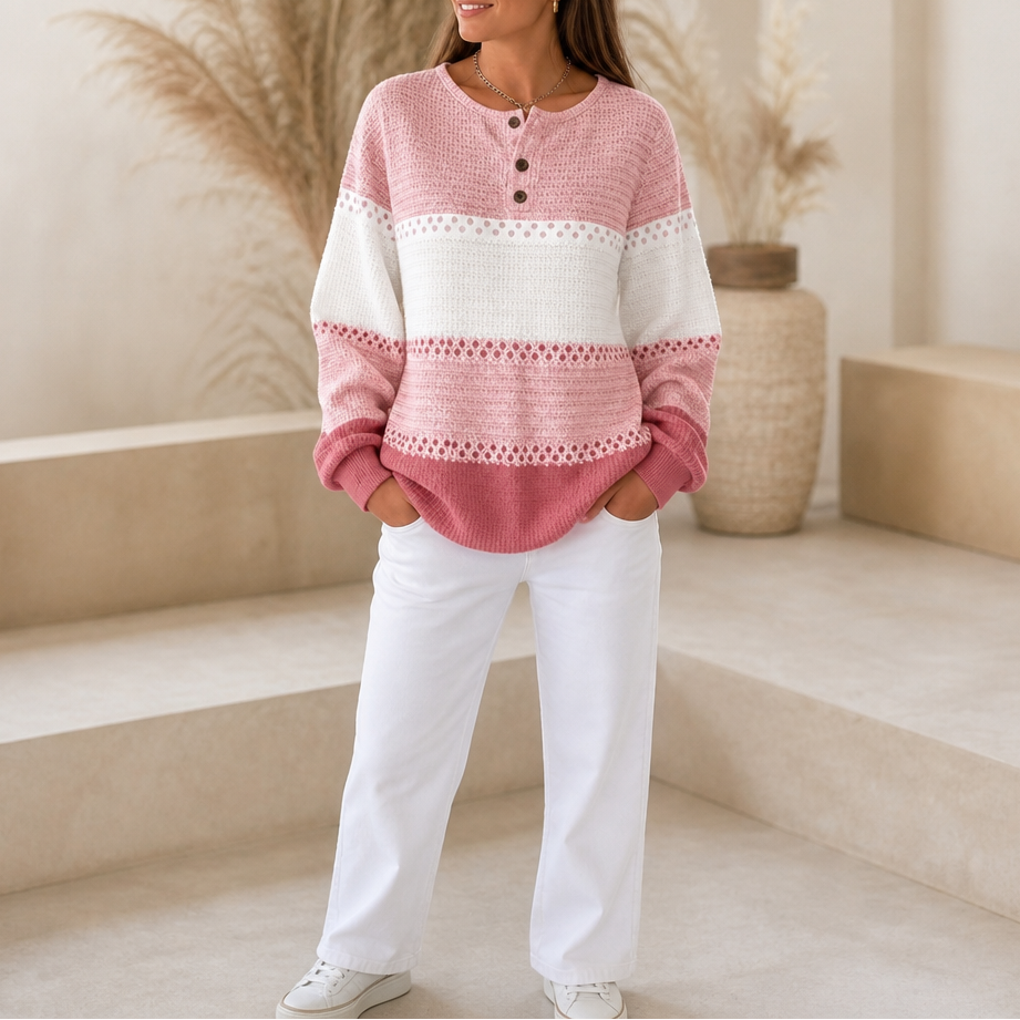 Waffleton – Sweter Henley w Warstwach z Blokiem Kolorów