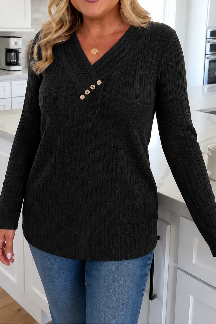 Marlowe &amp; Rib – Sweter z dekoltem w serek i guzikami