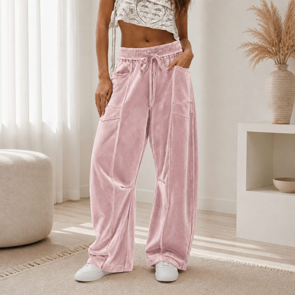 Draperie – Szerokie Spodnie z Sznurkiem z Rybkowego Weluru