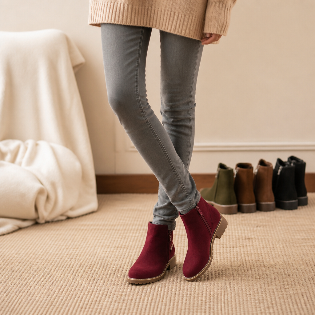 Wearbella – Zamszowe botki na kostkę z podszewką z sztucznego baranka