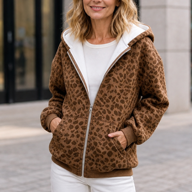 Wearluxe – Bluza z kapturem z nadrukiem w panterkę
