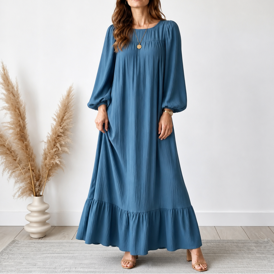 Wearbella – Oversized Biskupa Rękaw Boho Maxi Sukienka