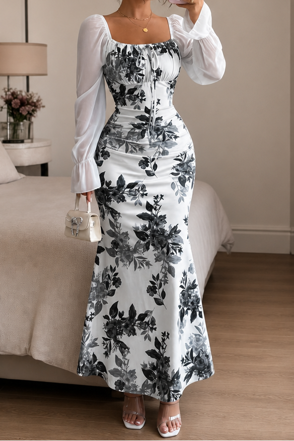 Wearbella – Kwiatowa Sukienka Maxi z Wiązaniem na Przodzie