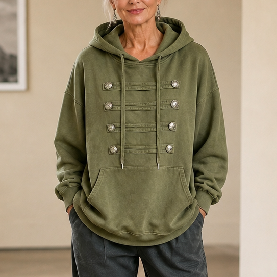 Fieldcrest – Szary Przyciski Hoodie w Stylu Wojskowym