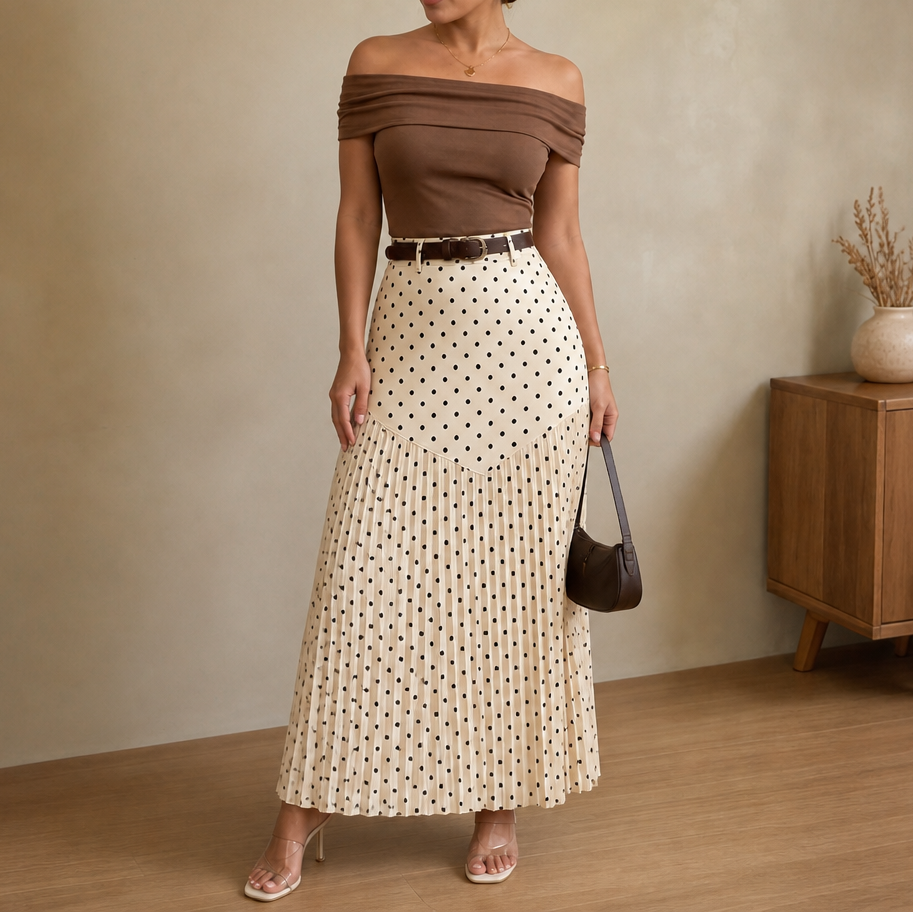 Wearbella – Spódnica midi w kropki z plisami w kształcie litery A