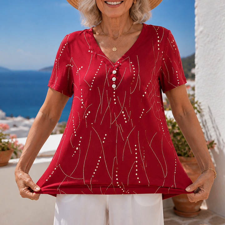 Vivelyn – Bluzka V-Neck z Wymiarowym Printem