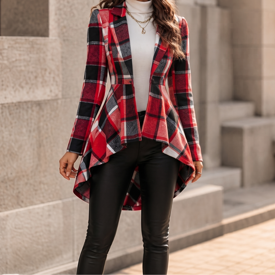 Cinchella – Kamizelka w kratę z peplum w stylu high-low