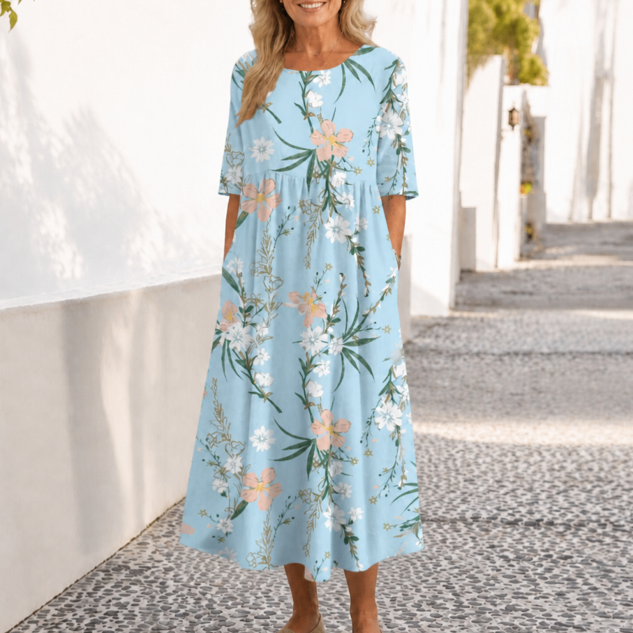 Wearbella – Midi sukienka w kwiatowy wzór z okrągłym dekoltem