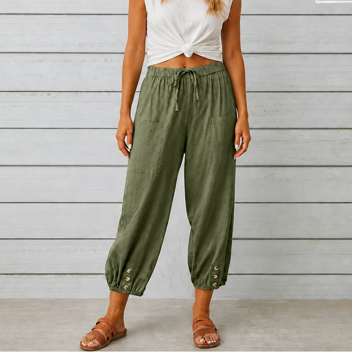 Wearbella – Spodnie lniane z szerokimi nogawkami i ściągaczem
