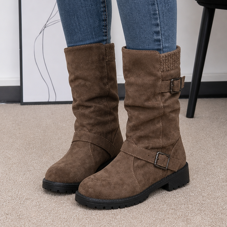 Wearbella – Botki na obcasie z klamrą w stylu slouchy do połowy łydki