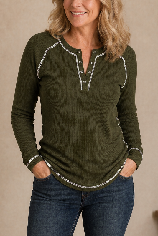 Wearbella – Top Henley z Waffle Knit i Kontrastowymi Szwami