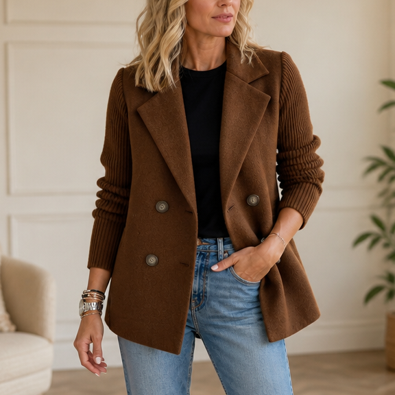 Wearbella – Żakiet podwójnie zapinany z dzianinowymi rękawami