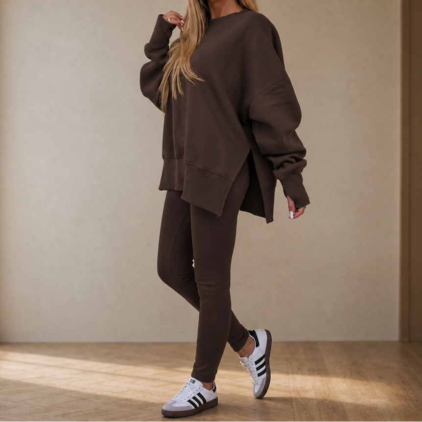 Ease &amp; Grace – Zestaw bluzy z rozcięciem bocznym i legginsów