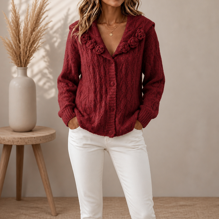 Florabelle Knit – Kardigan w kwiatowy wzór 3D z dzianiny