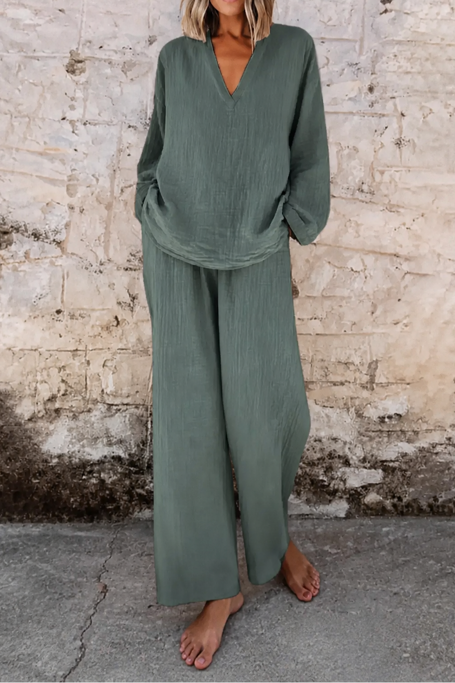 Wearbella – Zestaw topu z dekoltem w serek i spodni szerokich