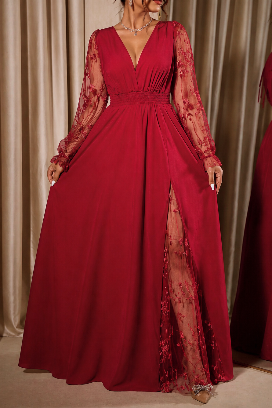 Wearbella – Sukienka maxi z koronkowymi rękawami w kształcie litery A