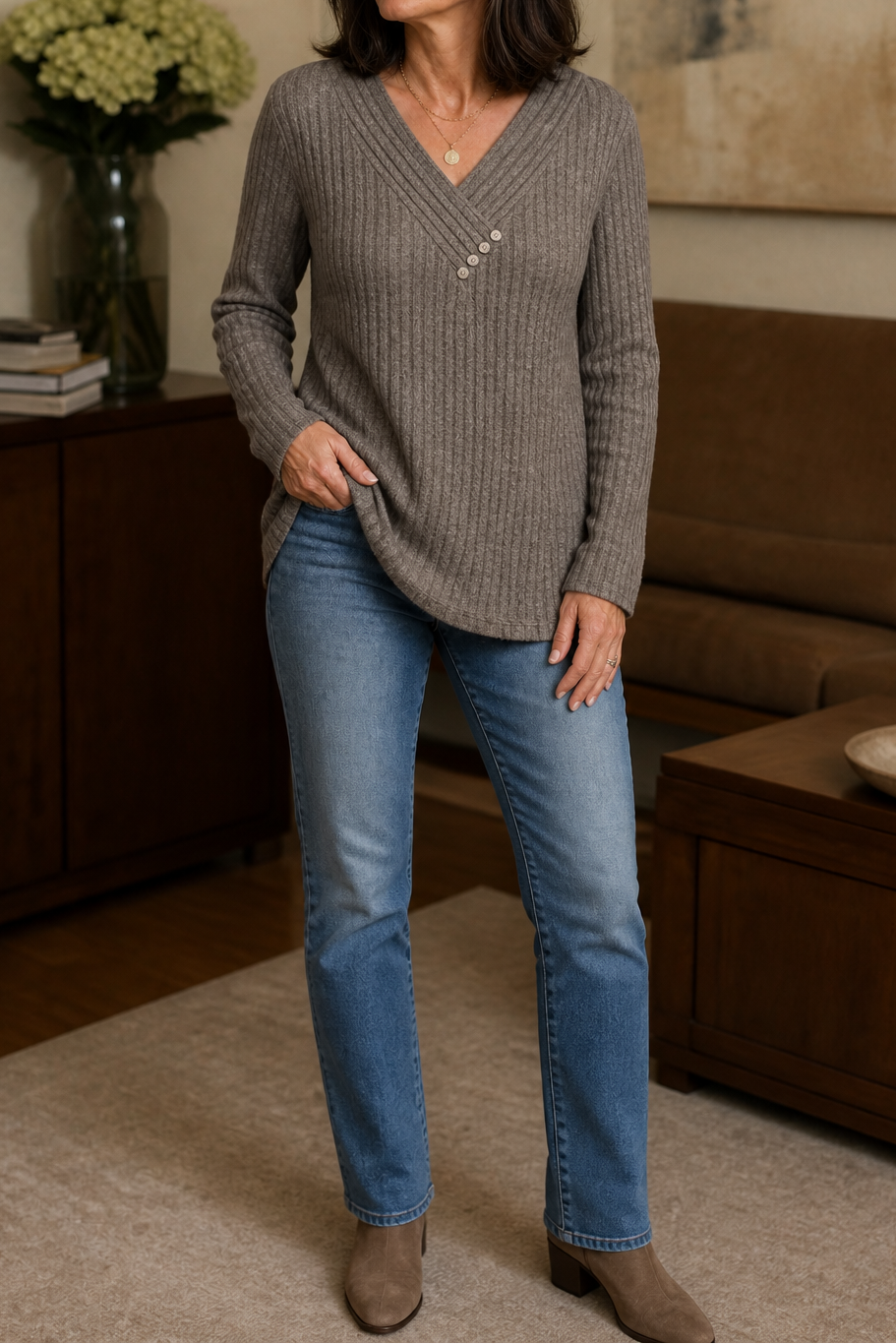 Marlowe &amp; Rib – Sweter z dekoltem w serek i guzikami