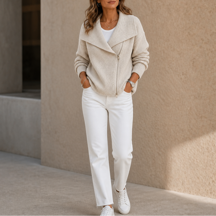 Wearbella – Kurtka z dzianiny z ukośnym zamkiem i dużym kołnierzem