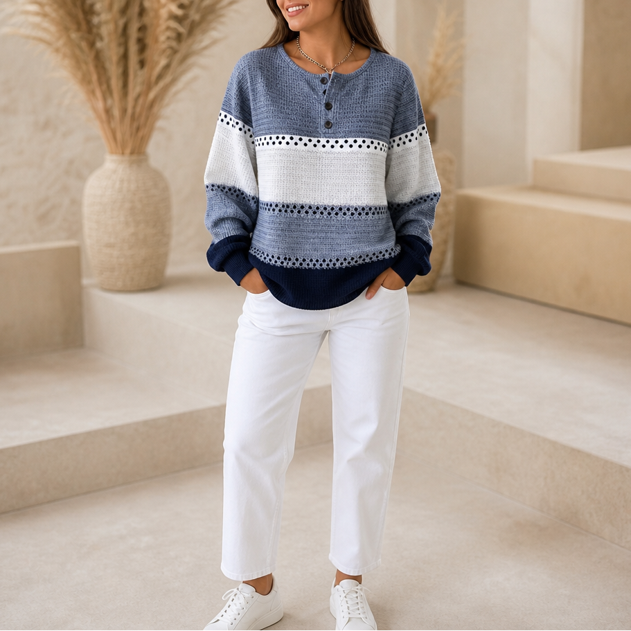 Waffleton – Sweter Henley w Warstwach z Blokiem Kolorów