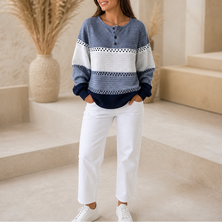 Waffleton – Sweter Henley w Warstwach z Blokiem Kolorów