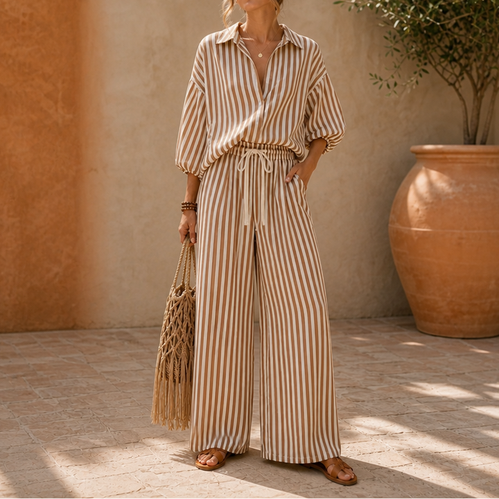 Wearbella – Dwuczęściowy zestaw z paskami i rękawami lampionowymi