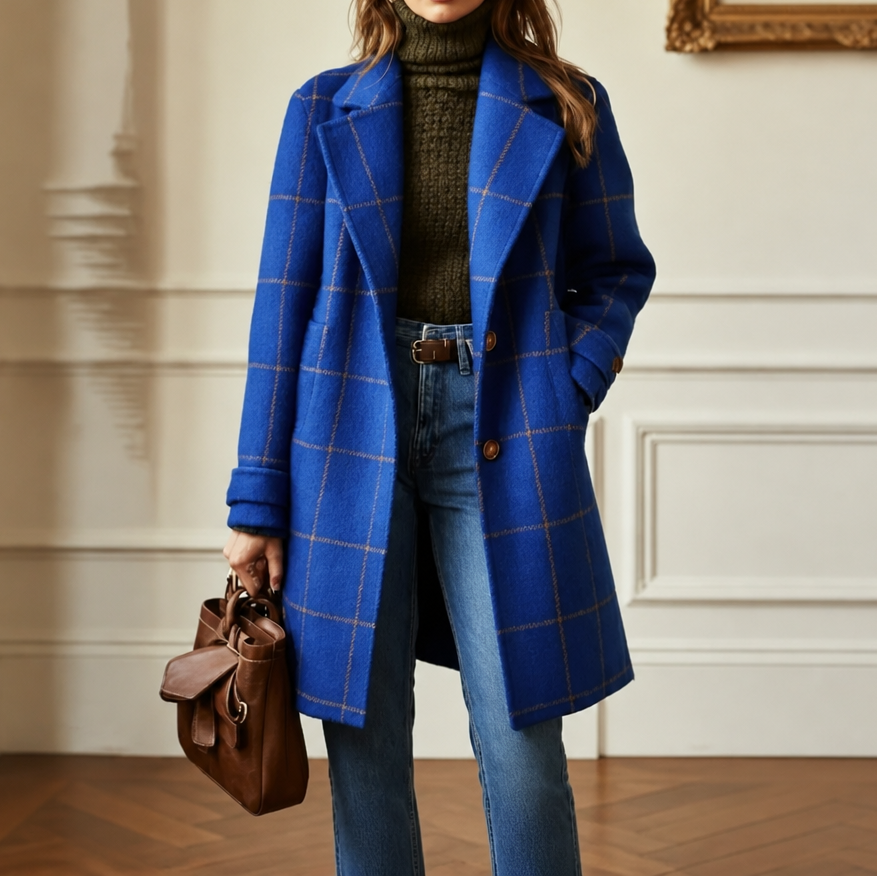 Wearbella – Oversizowy płaszcz w kratę z dwoma guzikami