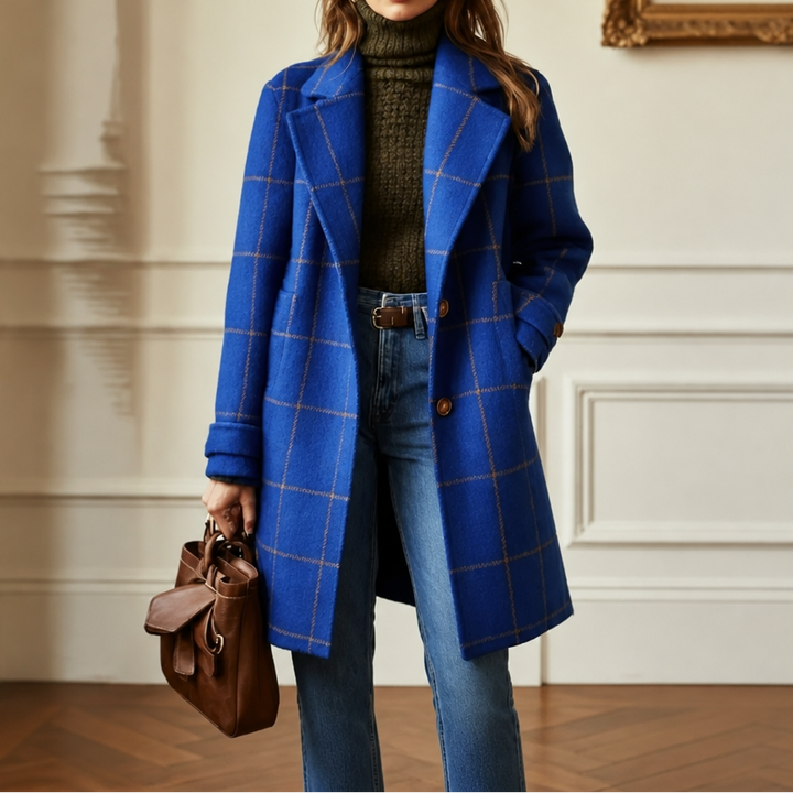 Wearbella – Oversizowy płaszcz w kratę z dwoma guzikami