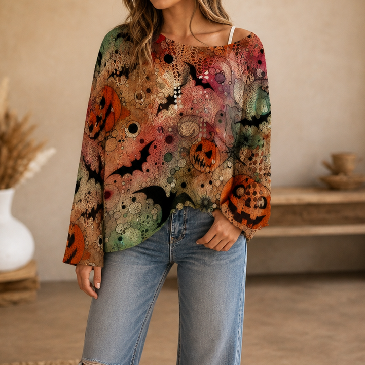 Amberknit – Sweter Dyniowy z Otworami w Szydełku