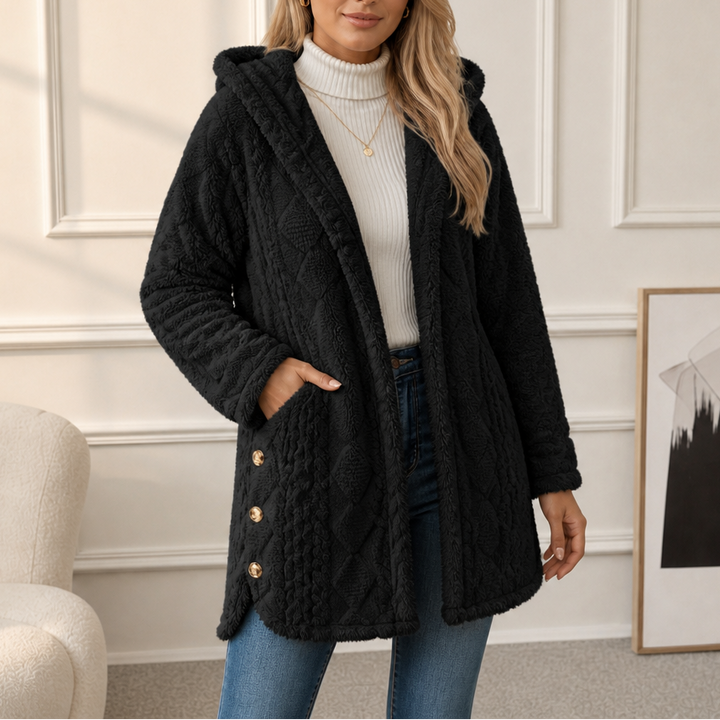 Wearbella – Puchowy płaszcz z kapturem w diamentowy żakard