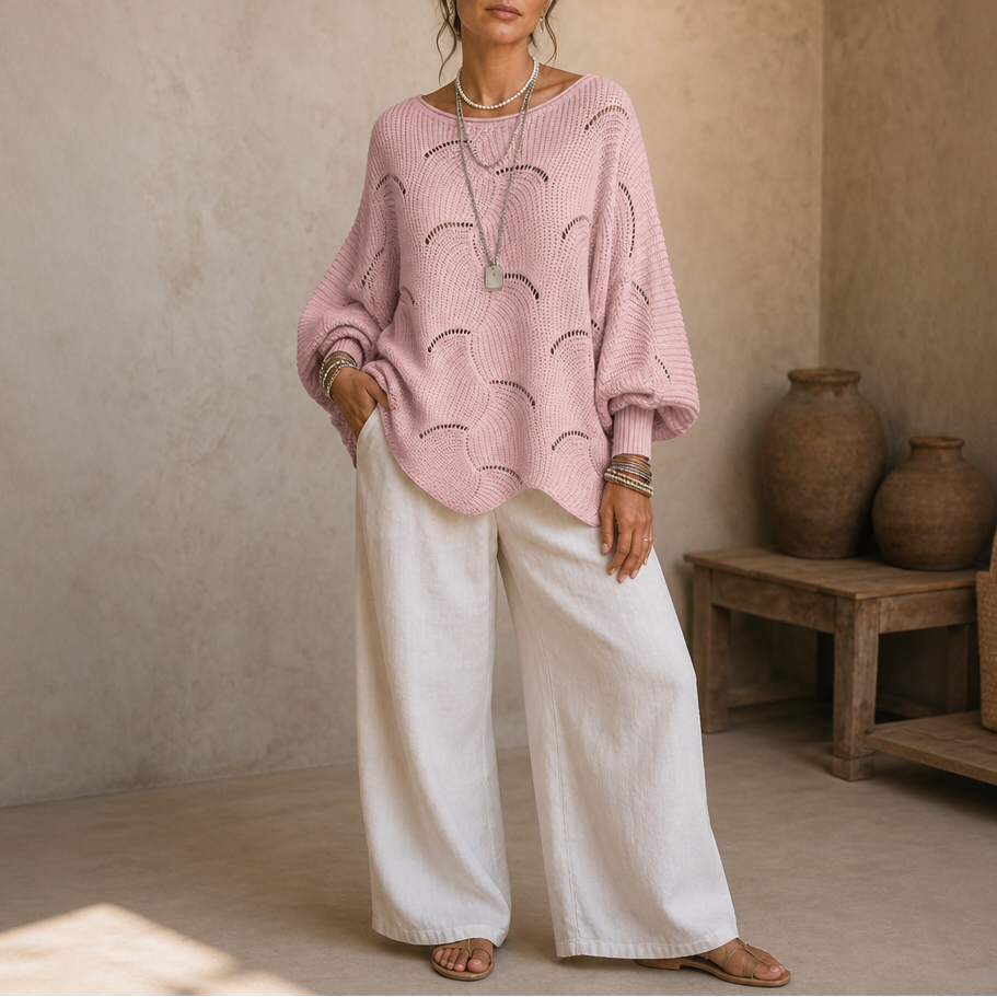 Wavelune – Sweter z dzianiny w falę z otwartymi rękawami