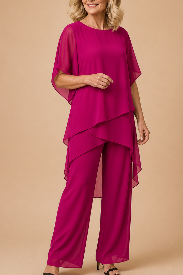Wearbella – Zestaw drapowanej asymetrycznej bluzki i spodni z szerokimi nogawkami