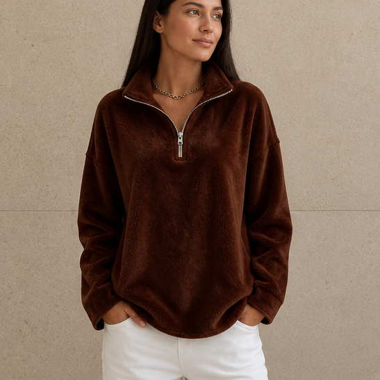 Cozyline – Bluza z obniżonymi ramionami i zamkiem 1/4