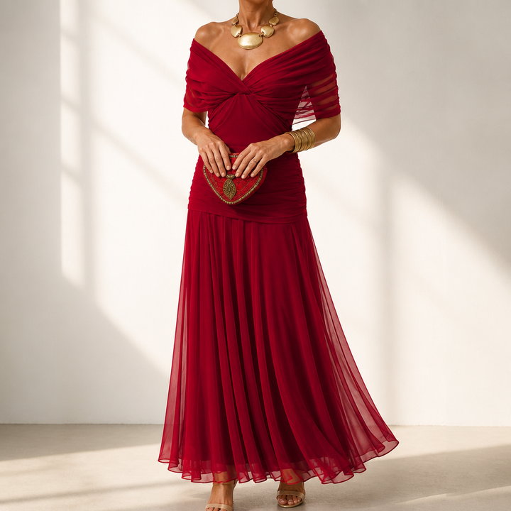 Veloura – Sukienka maxi w stylu syrenki z odkrytymi ramionami