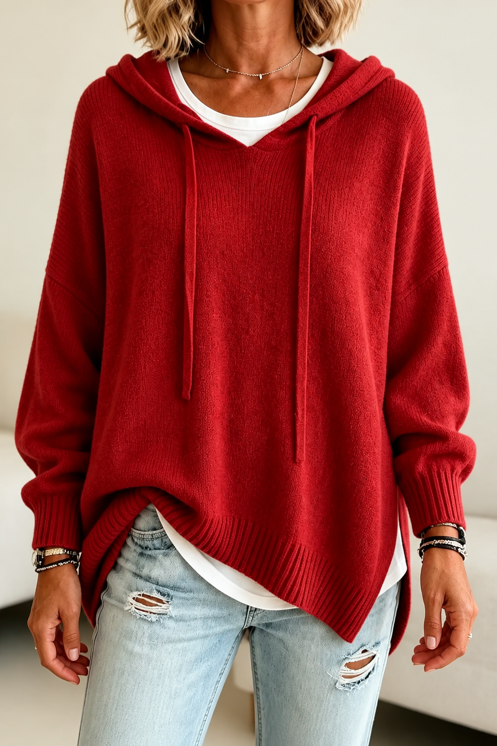 Wearbella – Oversized Sweter z Kapturem na Sznurku