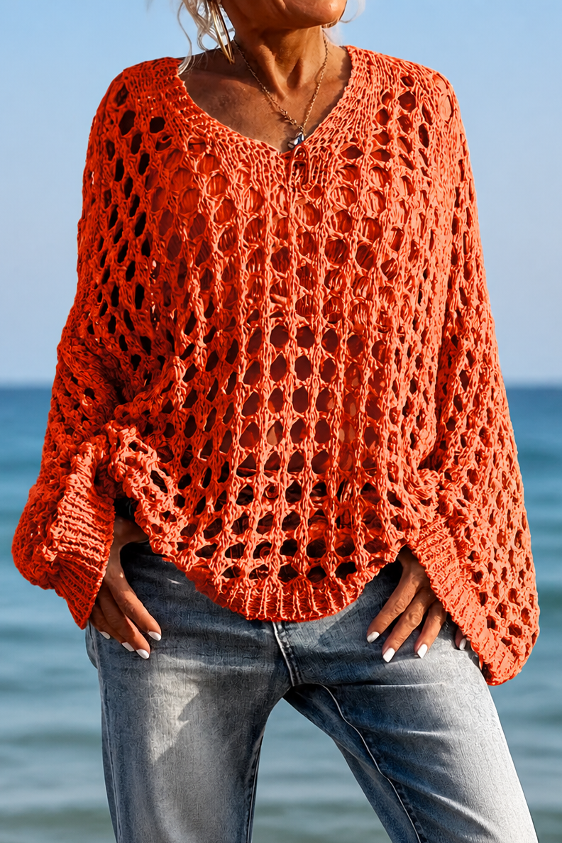 Sunlace – Sweter Oversize z Otwartych Splotów na Ramię
