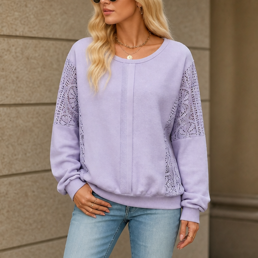 Lacebella – Sweter z kwiatowym koronkowym panelem i rękawami lantern