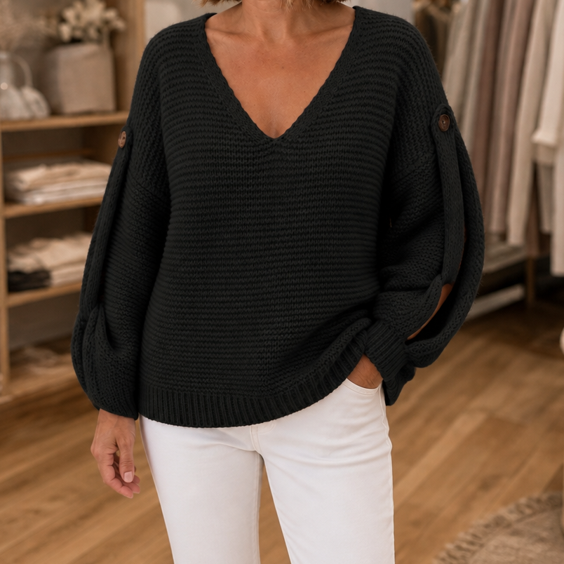 Sweter Deep-V z guzikami Strapline