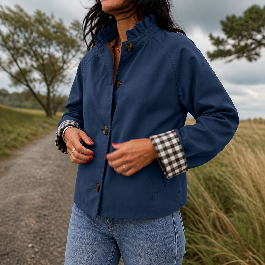 Kurtka Trench Cuff &amp; Collar – Krótka kurtka z falbanami i kołnierzem w kratę