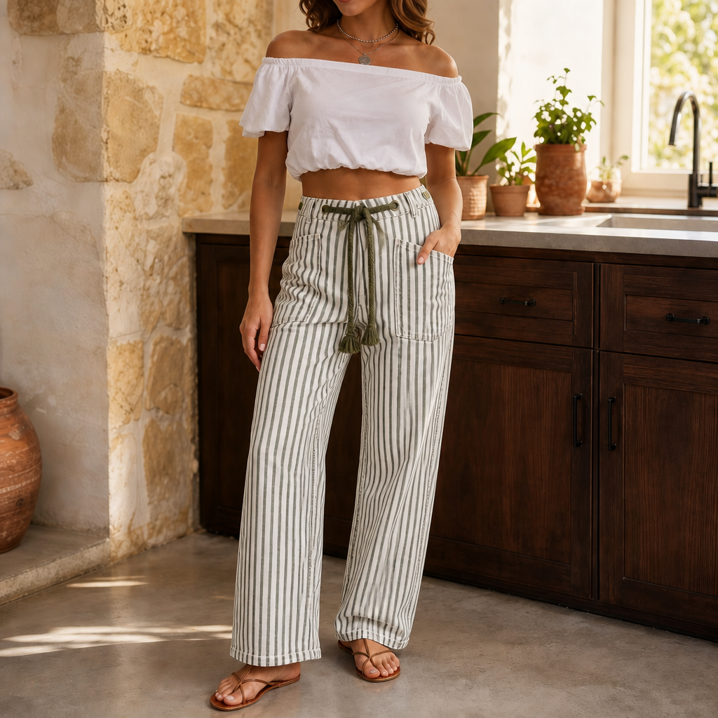 Longleg Denim Co. – Spodnie dżinsowe z szerokimi nogawkami i sznurkiem