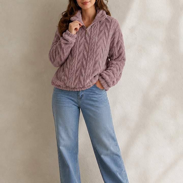 Cable &amp; Cozy – Sweter z dzianiny warkoczowej z krótkim zamkiem