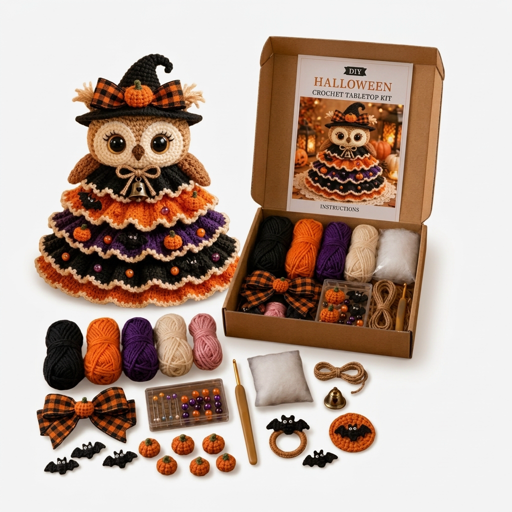 Hallowstitch – Warstwowy Szydełkowy Kot Czarownica na Halloween
