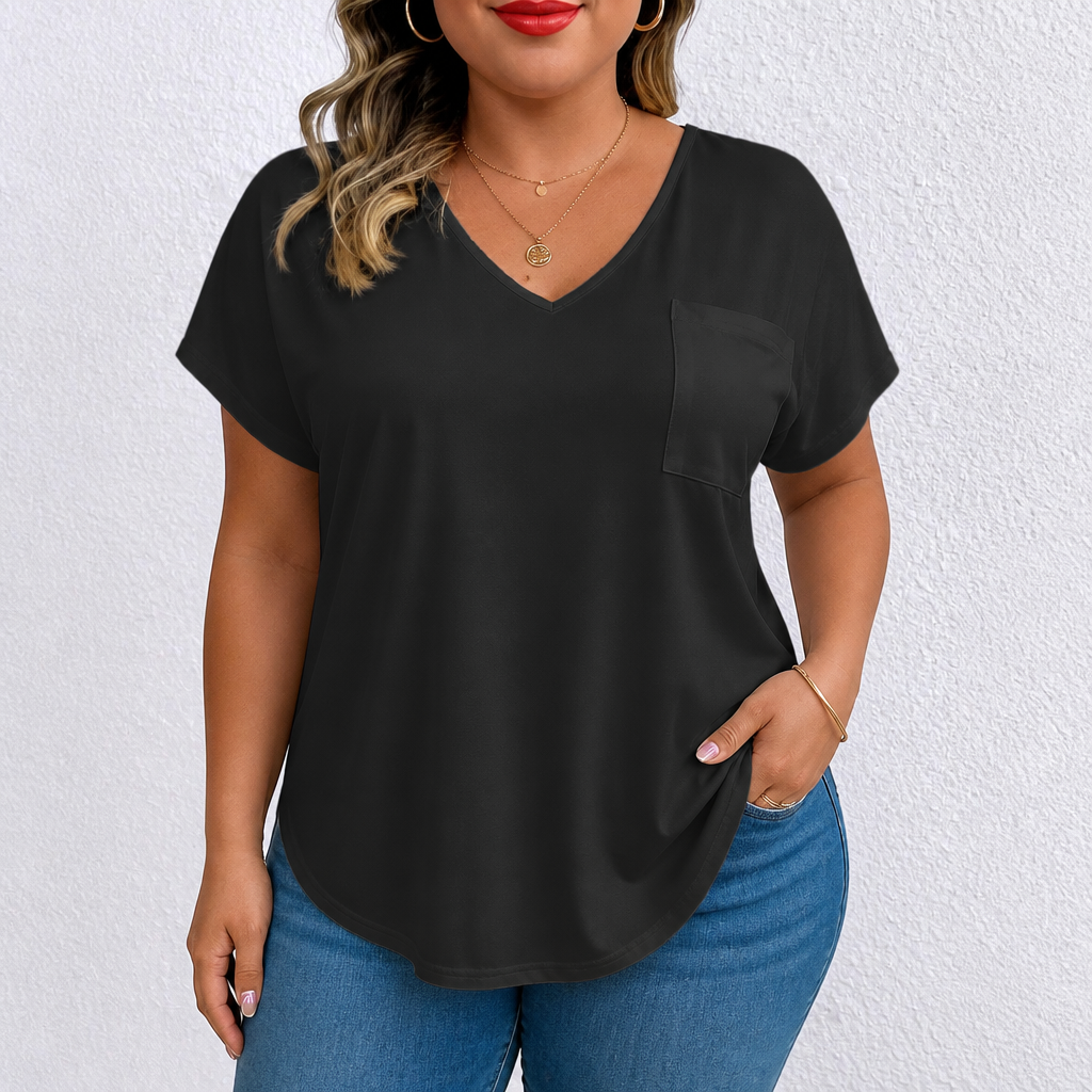 Draperie – T-shirt z dekoltem w serek i rękawami dolman, o asymetrycznym dole