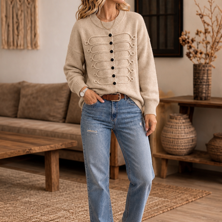 Braidenne – Sweter z plecionego sznura z guzikiem z przodu