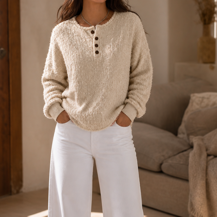 Autumbre – Gruby Sweter Henley z Guzikami