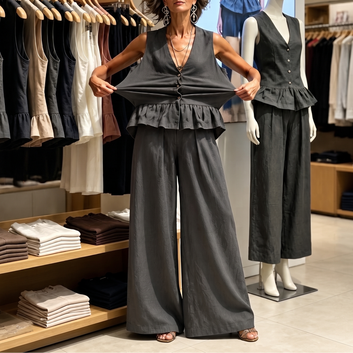 Wearbella – Zestaw Topu Peplum i Spodni Palazzo z Szerokimi Nogawkami